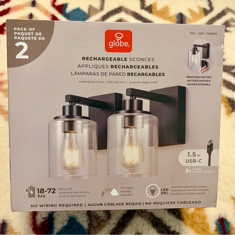 Globe Electric LED Rechargeable Glass Wall Sconce 2PK - Picture 8 of 8